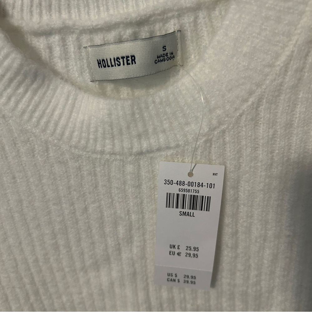 Hollister short sleeve ribbed crew sweater white Small - Picture 3 of 4